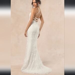 Enchanting Eternity Ivory Pearl Lace-Up Backless Maxi Dress
